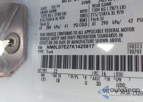 2019 Ford Transit Connect Xl from USA, damaged, VIN NM0LS7E27K1425817